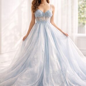 Blondie Nites Light Blue Beaded Ball Gown Prom Dress Size 1